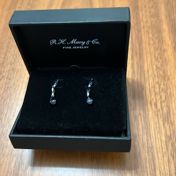 Macys Fine Jewelry- Sapphire, diamond and sterling silver earrings. - Picture 1 of 3